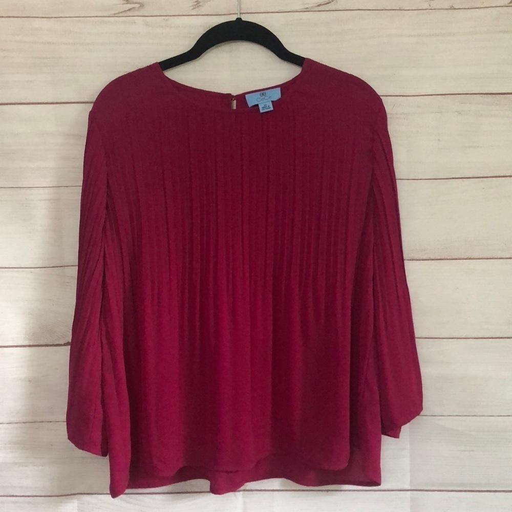 CeCe Fuchsia Pink Pleated Blouse Size XS 3/4 Sleeve